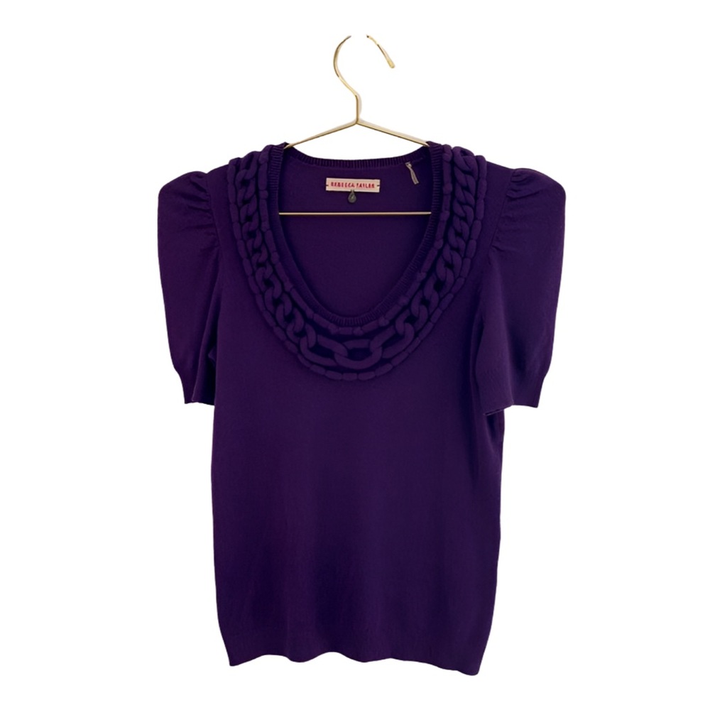 Rebecca Taylor Purple Silk/Cashmere Short Sleeve Sweater Size Small
